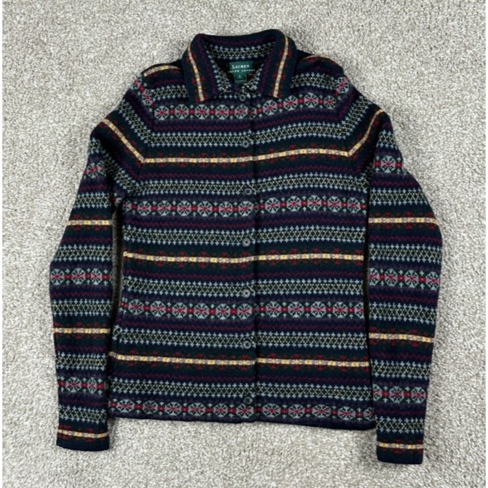 Vintage Lauren Ralph Lauren Sweater Women Small Aztec Lambswool Southwestern 90s